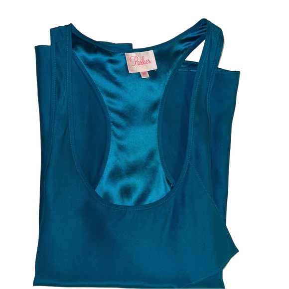 Parker Women’s Blue 100% Silk Asymmetrical Seam Racerback Tank Top Sz M - Picture 14 of 14